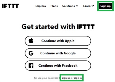 IFTTTのアカウント画面