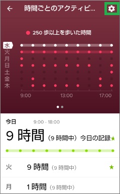 Fitbitの運動リマインダーの設定アイコン