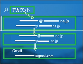 Windows10標準メールのアカウント内移動(サイドバー展開状態)