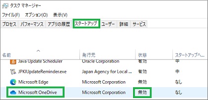 タスクマネージャーのスタートアップ