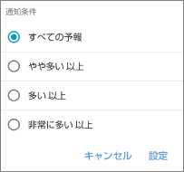 Yahoo!天気アプリの「プッシュ通知設定」で「花粉」の条件選択