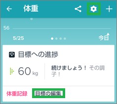 Fitbitのアプリで体重の目標値設定
