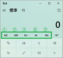 Windows10の電卓のメモリボタン