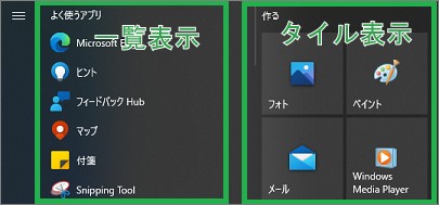 Windows10のスタートメニュー