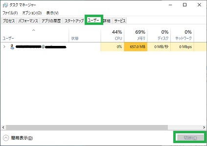 Windows10のタスクマネージャーの「ユーザー」