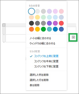 Evernoteのセルのメニュー