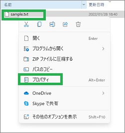 ファイルメニューのプロパティ