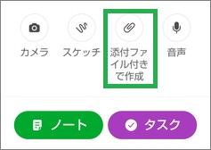 Evernoteアプリの「添付ファイル付きで作成」