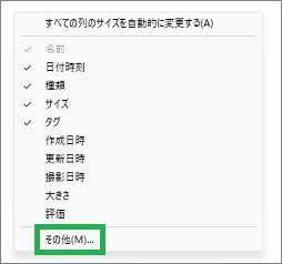 エクスプローラーのファイル項目のその他