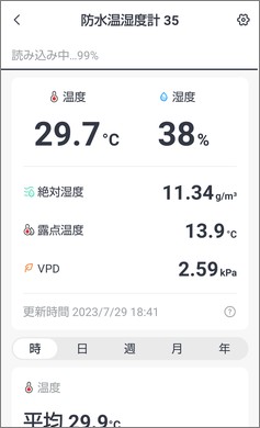 SwitchBotの防水温湿度計の詳細表示